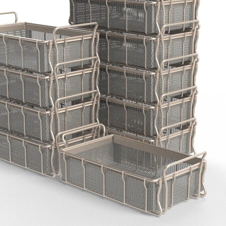 Anysizebasket Tote Basket, 16L x 10W x 4-1/2H, 1/4 x No 18 Flattened Expanded Metal, 304 Stainless Steel TOTE-161005-E14-SS